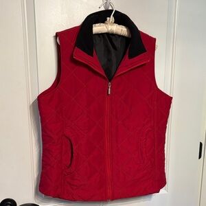 Jane Ashley Women’s Red Quilted Vest with Black Collar